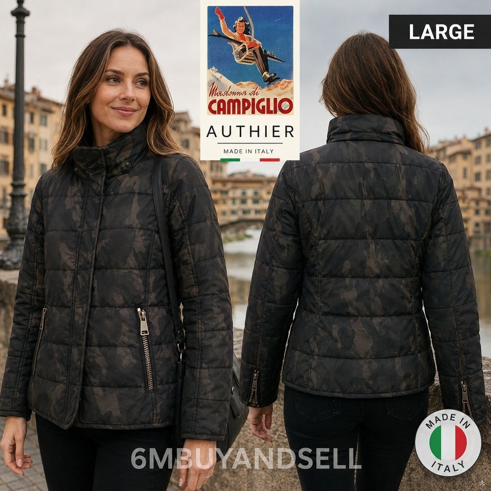 Authier Madonna di Campiglio Camo Puffer Jacket Womens Large Made in Italy Ski